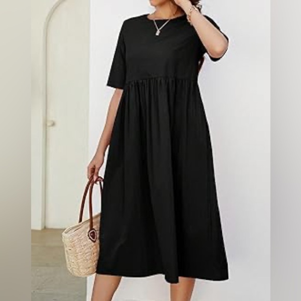 Black A-Line Midi Dress for Casual Work